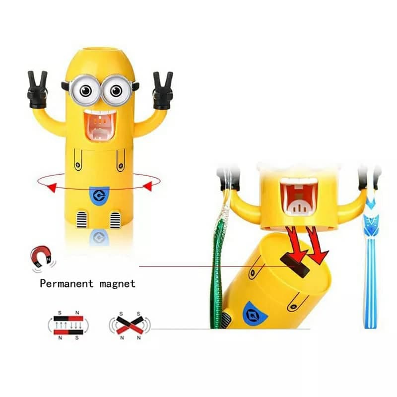 Minions Distributeur et porte brosse a dent 2 in1 presse-dentifrice automatique pour enfants - Maison - صورة 8