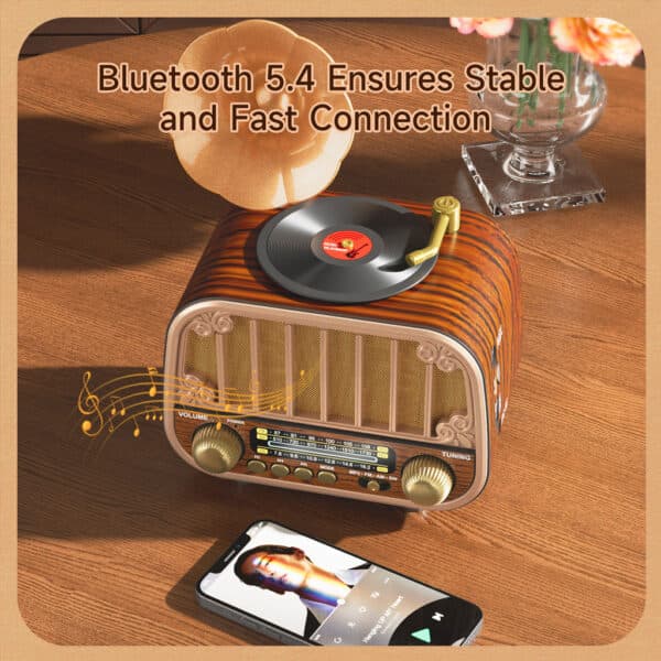 Radio rétro sans fil Bluetooth FM AM SW avec USB TF MD-1319BT – مكبر صوت بلوتوث على شكل راديو - Décoration - صورة 5