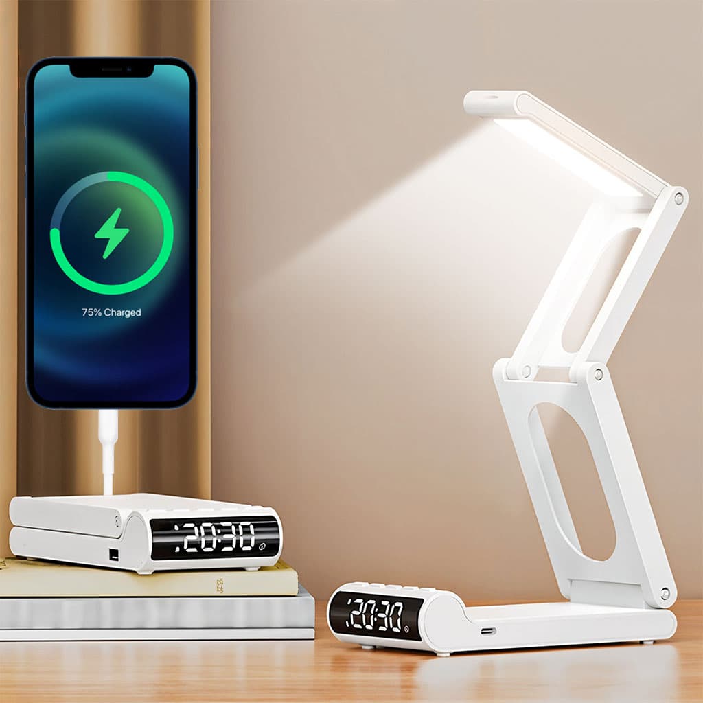 Lampe de bureau rechargeable sans fil avec réveil LED et power bank 5000 mAh – مصباح مكتب ومصباح مع شاحن متنقل - Électronique - صورة 1