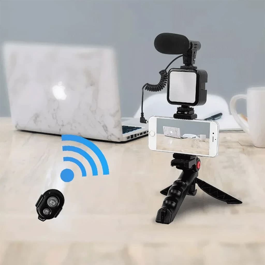 Kit d’enregistrement vidéo pour smartphone et appareil photo avec microphone à LED intégré – طقم تصورير إحترافي مع ميكروفون وإضاءة مدمجة - Électronique - صورة 7