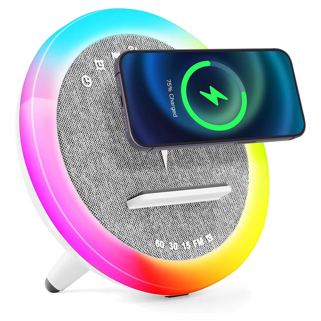Haut-parleur et Lampe de Chevet avec Lumière d’ambiance RGB et Chargeur Induction 15W – مكبر صوت وشاحن لاسلكي مع إضاءة ملونة - Électronique - صورة 2