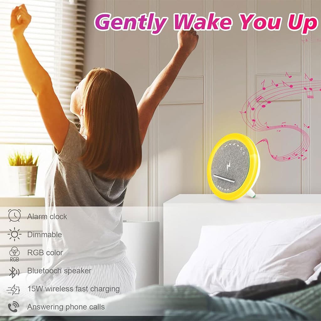Haut-parleur et Lampe de Chevet avec Lumière d’ambiance RGB et Chargeur Induction 15W – مكبر صوت وشاحن لاسلكي مع إضاءة ملونة - Électronique - صورة 5
