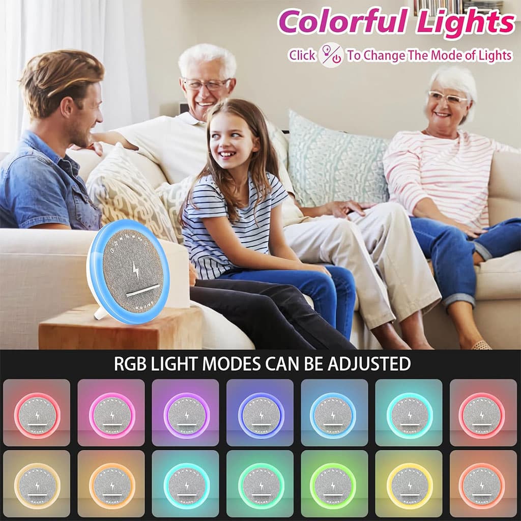 Haut-parleur et Lampe de Chevet avec Lumière d’ambiance RGB et Chargeur Induction 15W – مكبر صوت وشاحن لاسلكي مع إضاءة ملونة - Électronique - صورة 7