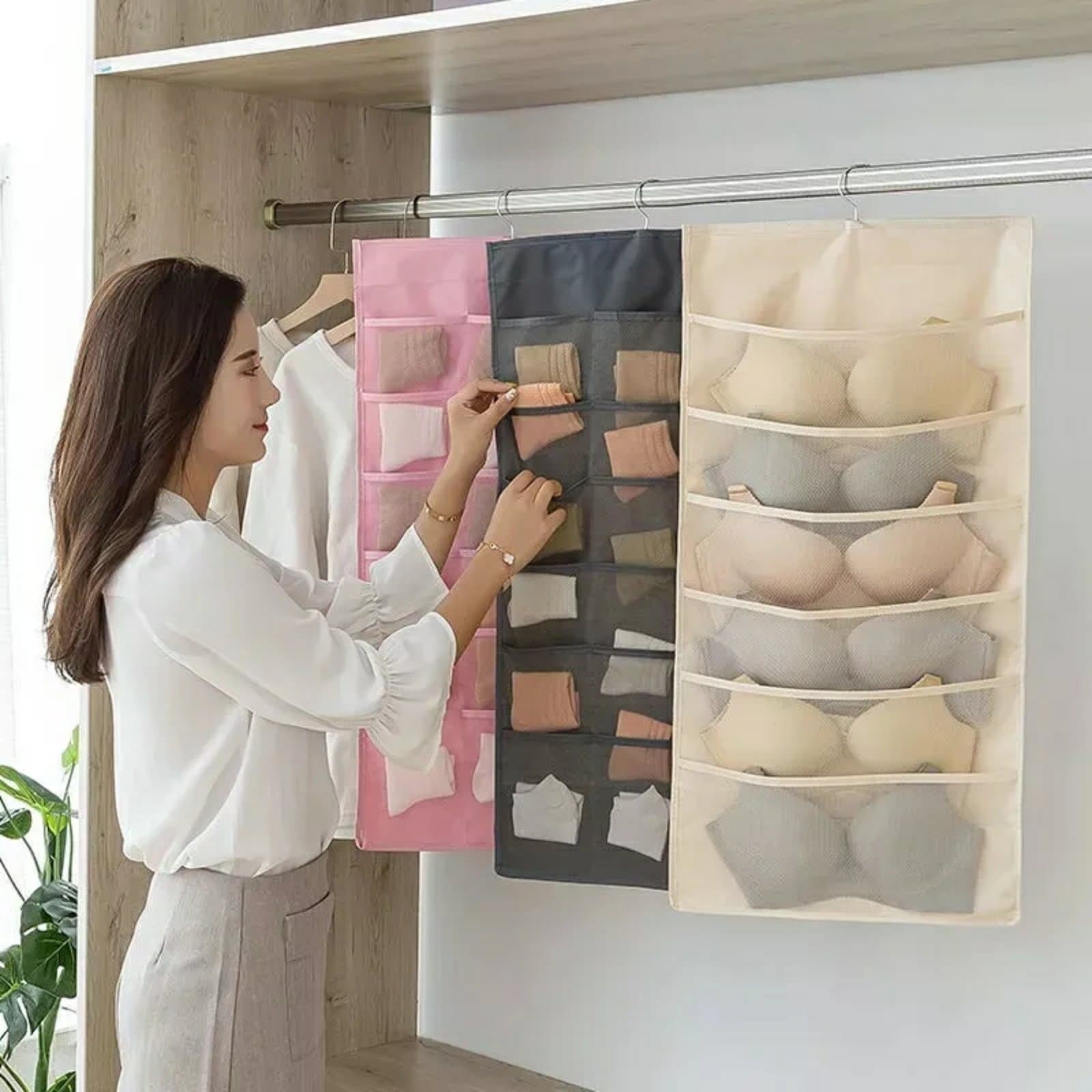 Organisateur de sous-vêtements multi-poches Double face suspendu de chaussettes de soutien-gorge - Maison - صورة 4
