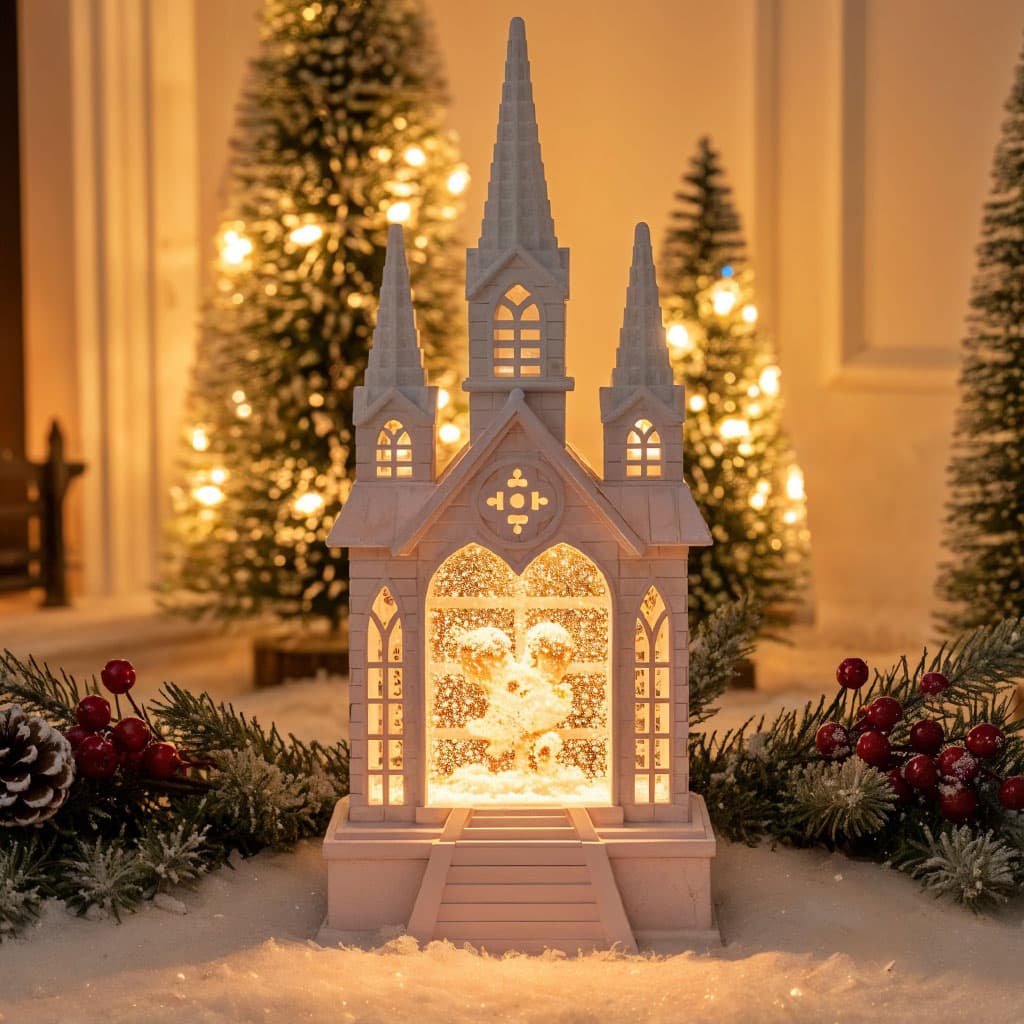 Château à neige lumineux avec paillettes tourbillonnantes – ديكور قلعة الثلج - Décoration - صورة 1