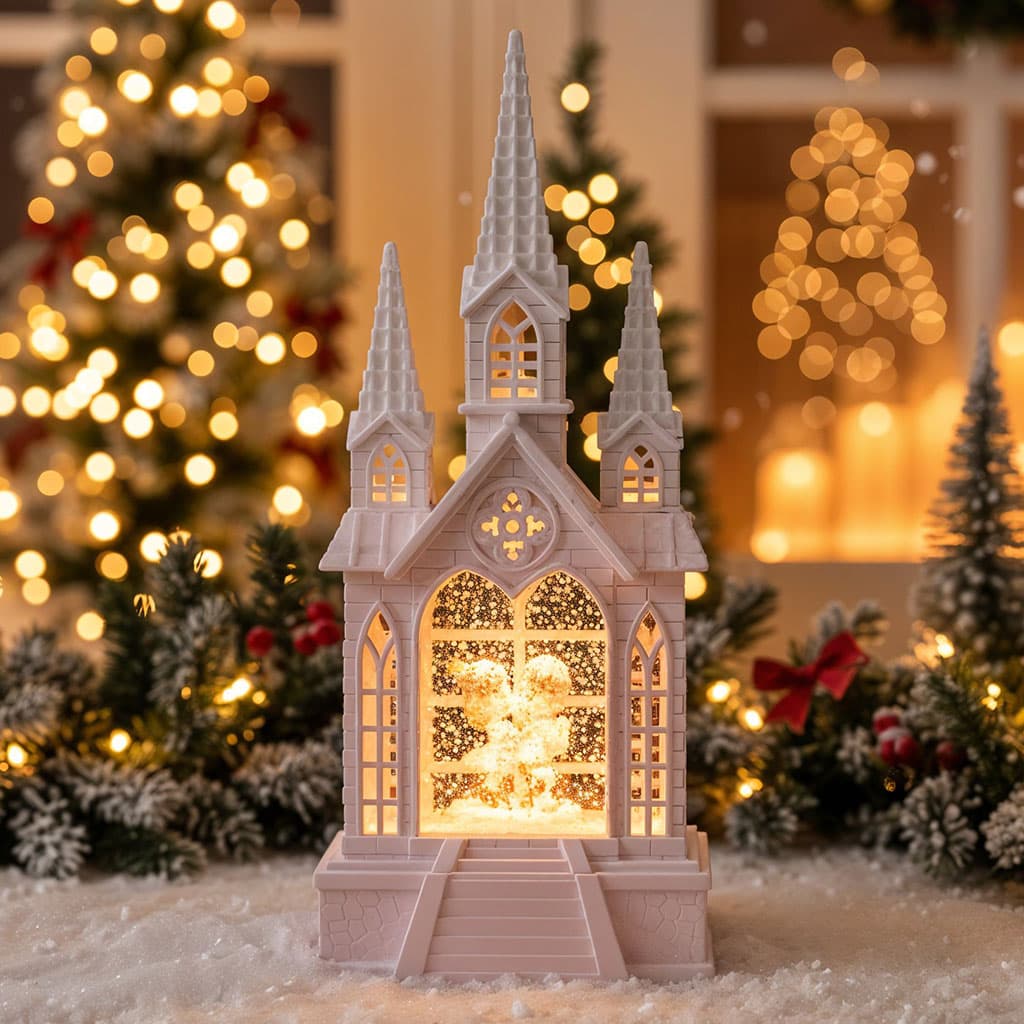 Château à neige lumineux avec paillettes tourbillonnantes – ديكور قلعة الثلج - Décoration - صورة 2