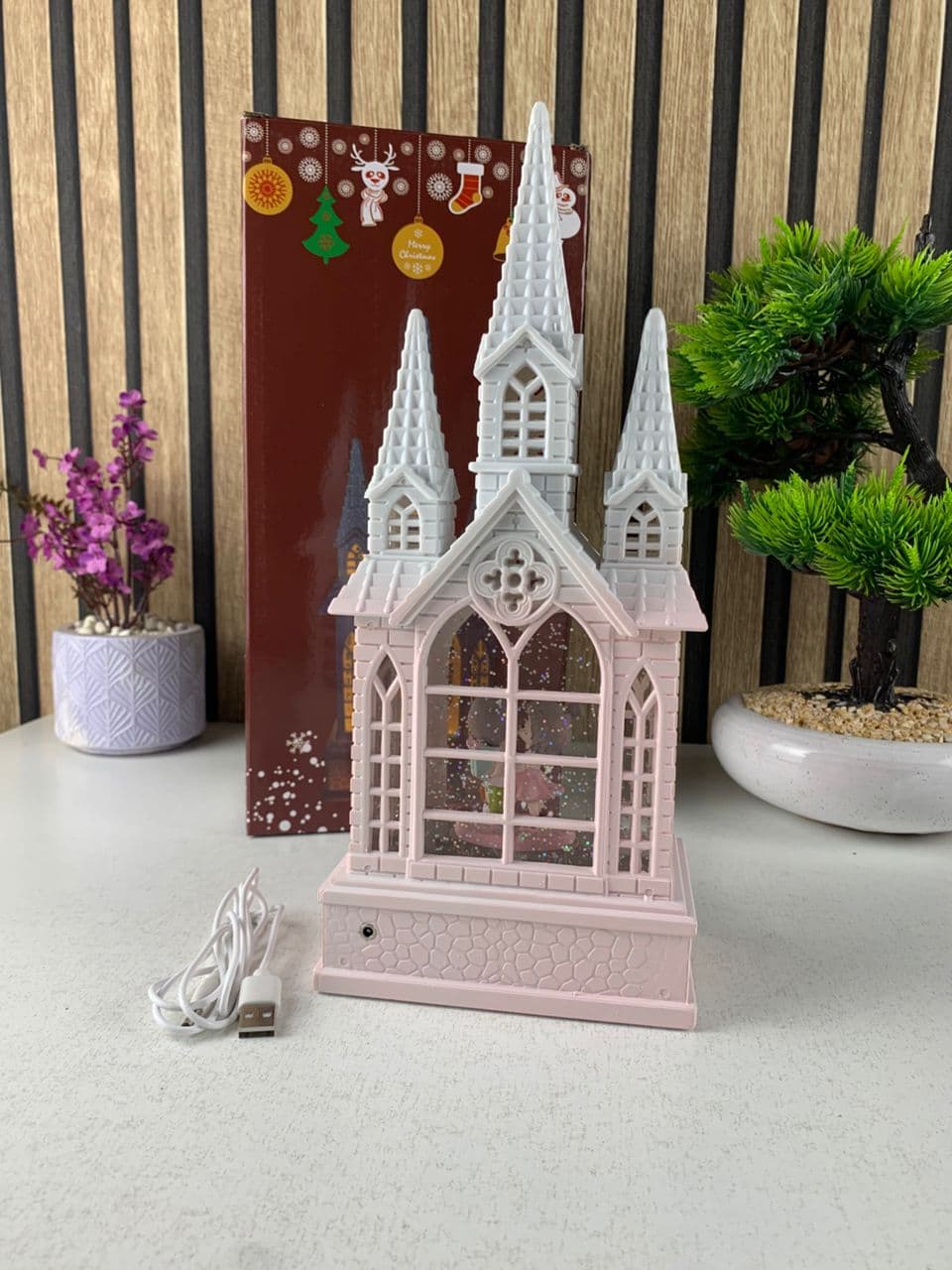 Château à neige lumineux avec paillettes tourbillonnantes – ديكور قلعة الثلج - Décoration - صورة حقيقية 4