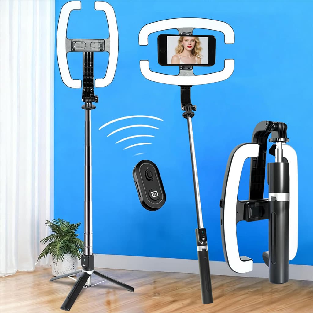 Perche à Selfie Extensible avec Support pour Téléphone et Lampe LED – عصا سيلفي مع إضاءة مدمجة ويد تحكم - Électronique - صورة 1