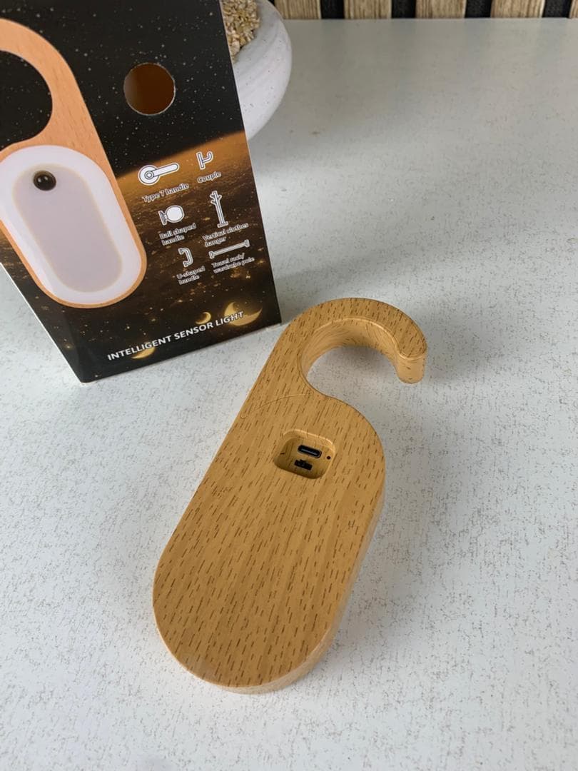 Veilleuse de porte en bois portable avec détecteur de mouvement – مصباح مقبض الباب - Maison - صورة حقيقية 3
