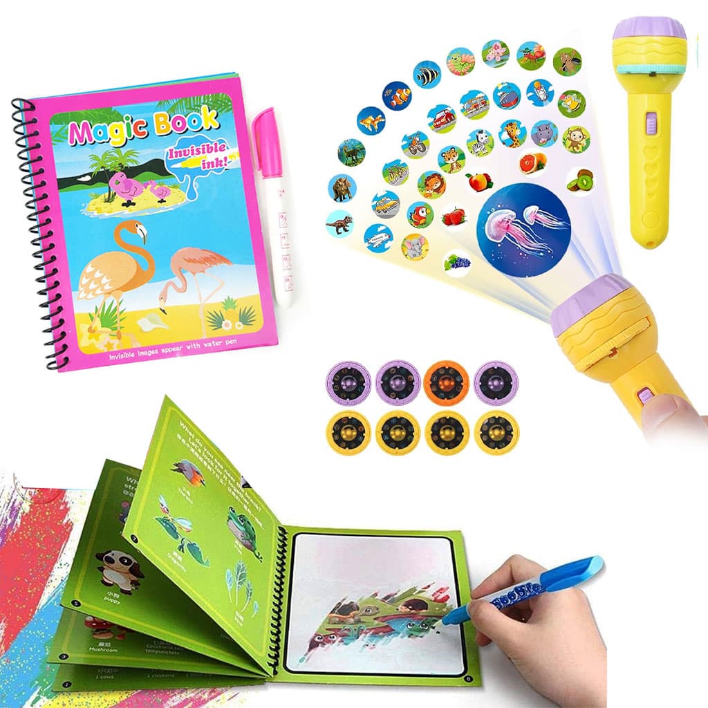 Pack Magic Book réutilisable avec des dessins animés + Projecteur enfants compacte 24 motifs - Jouet & Gaming - صورة 1