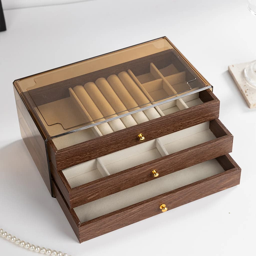 Coffret à bijoux en bois à 3 niveaux très élégant couleur noyer – علبة تنظيم المجوهرات - Soins et Beauté - صورة 1