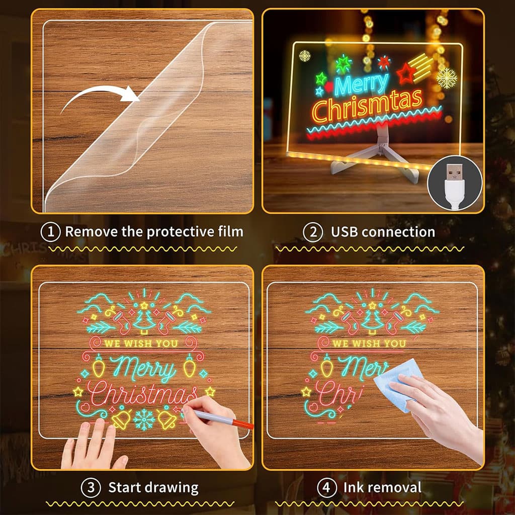Tableau mémo LED lumineux avec stylo 7 couleurs et support – لوحة كتابة مضيئة للأطفال - Jouet & Gaming - صورة 2
