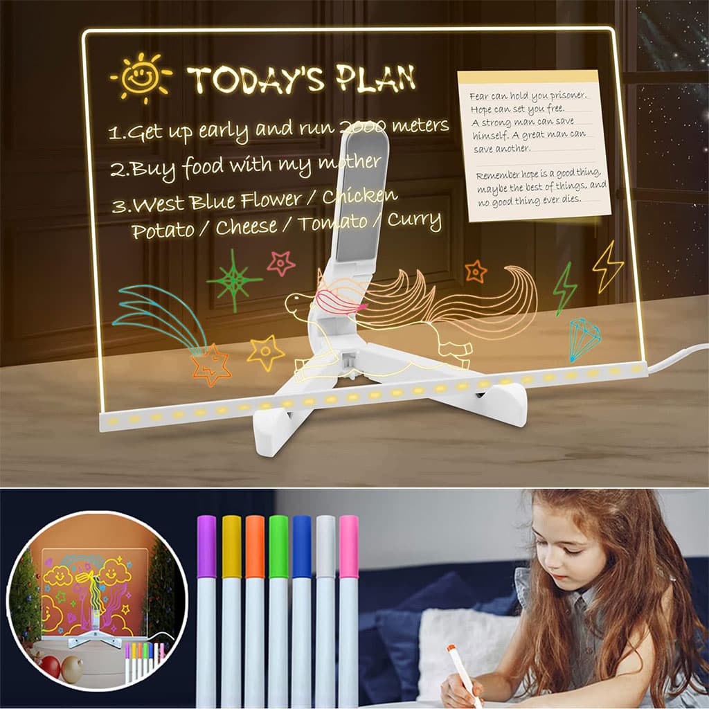 Tableau mémo LED lumineux avec stylo 7 couleurs et support – لوحة كتابة مضيئة للأطفال - Jouet & Gaming - صورة 7