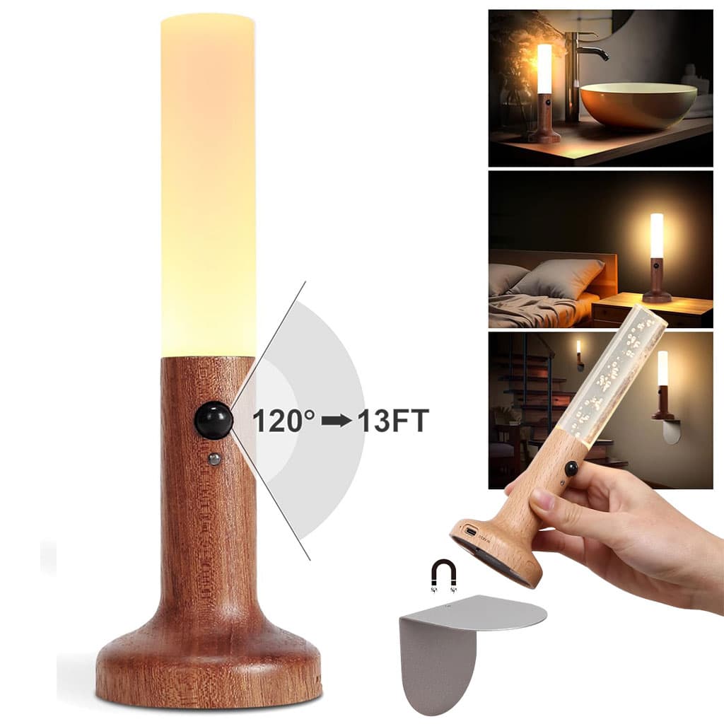 Applique murale rechargeable en bois avec détecteur de mouvement effet glow – مصباح جداري محمول - Maison - صورة 1