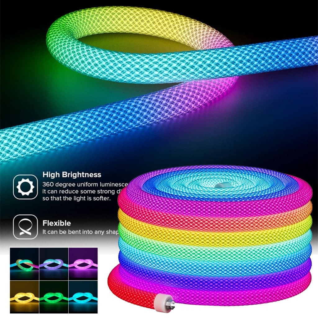 Bande LED Néon RGB motif réticulaire rond à 360 degrés flexible – شريط إضاءة ملونة - Électronique - صورة 1