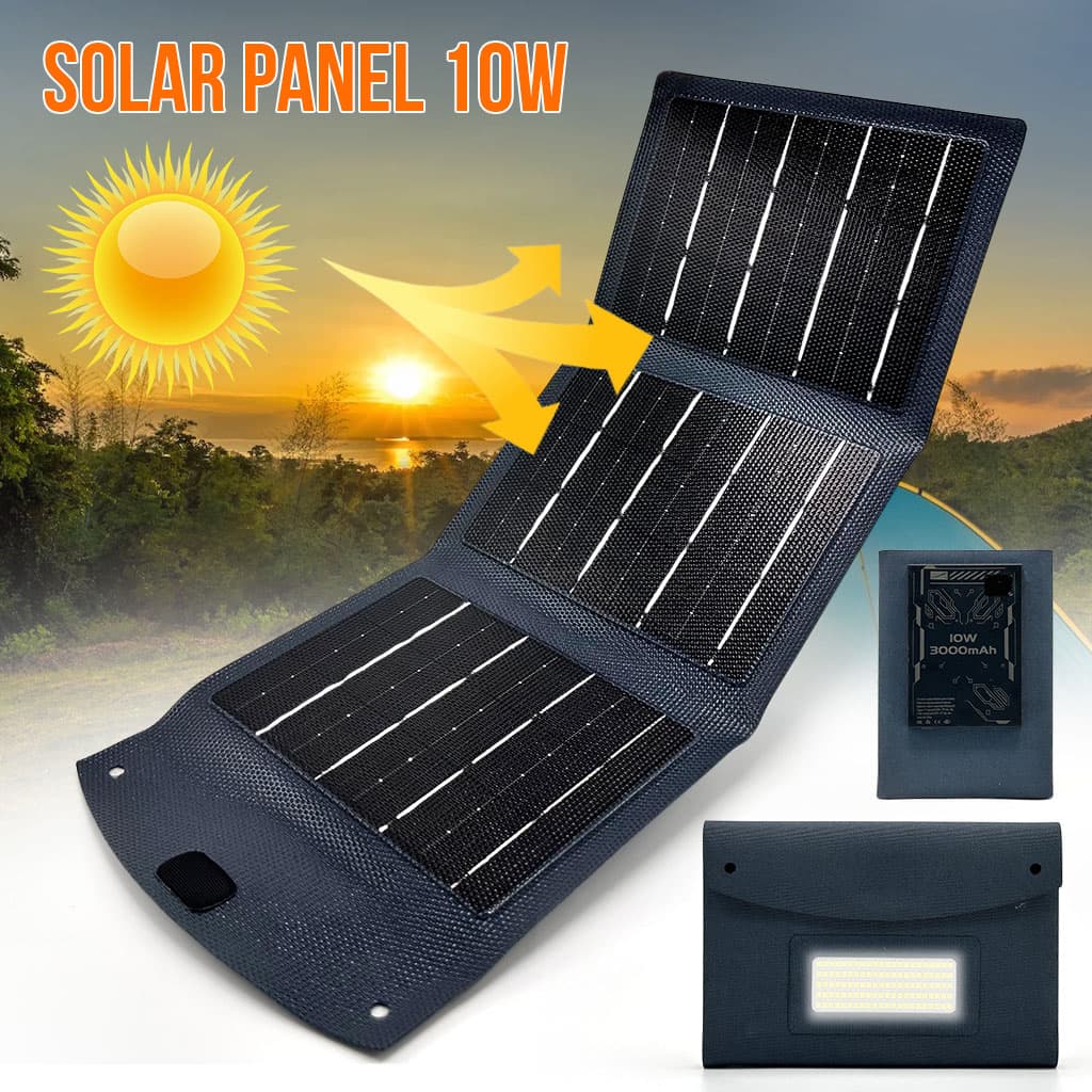 Panneau solaire USB pliable et portable capacité 3000mAh 10W – وحدة طاقة تشحن بالطاقة الشمسية - Camping et Randonnée - صورة 1