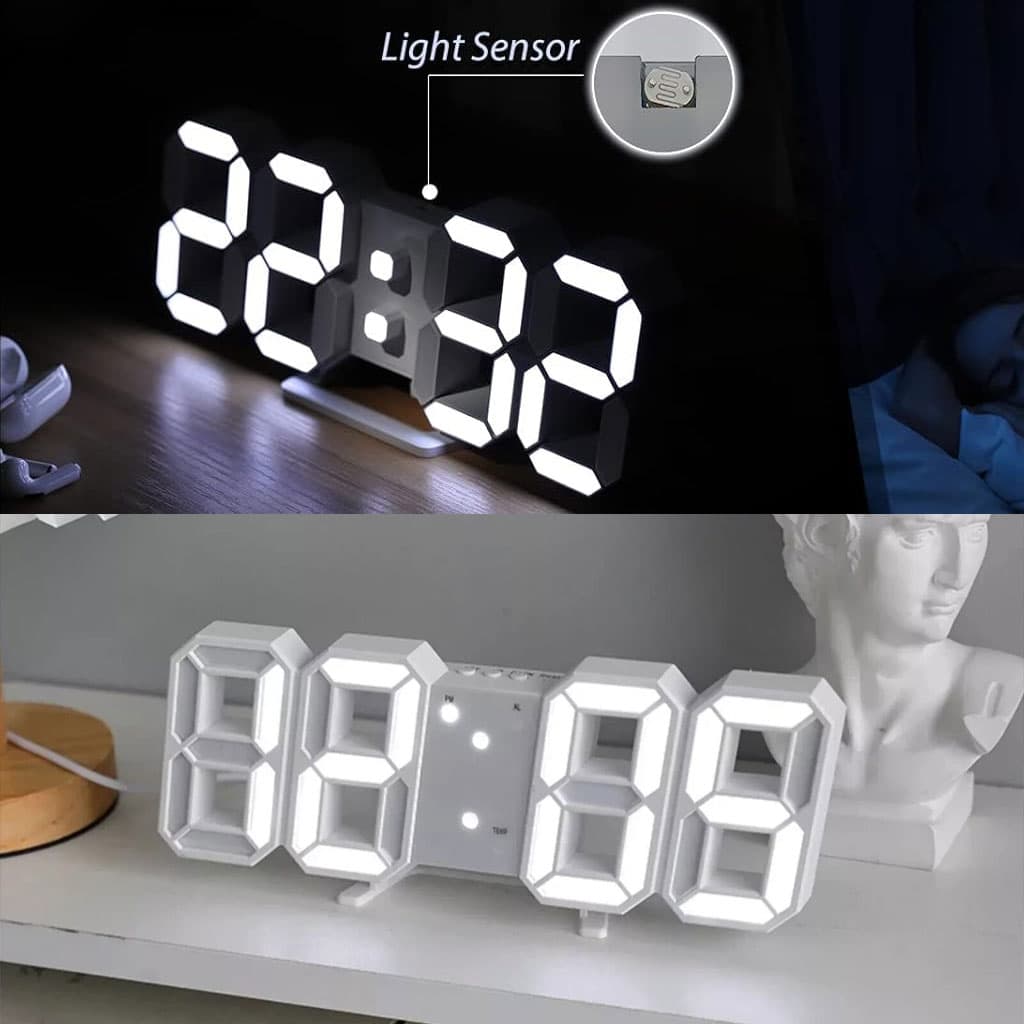 Horloge Murale numérique LED Blanche 3D GH0720L – ساعة رقمية تصميم ثلاثي الأبعاد - Électronique - صورة 1
