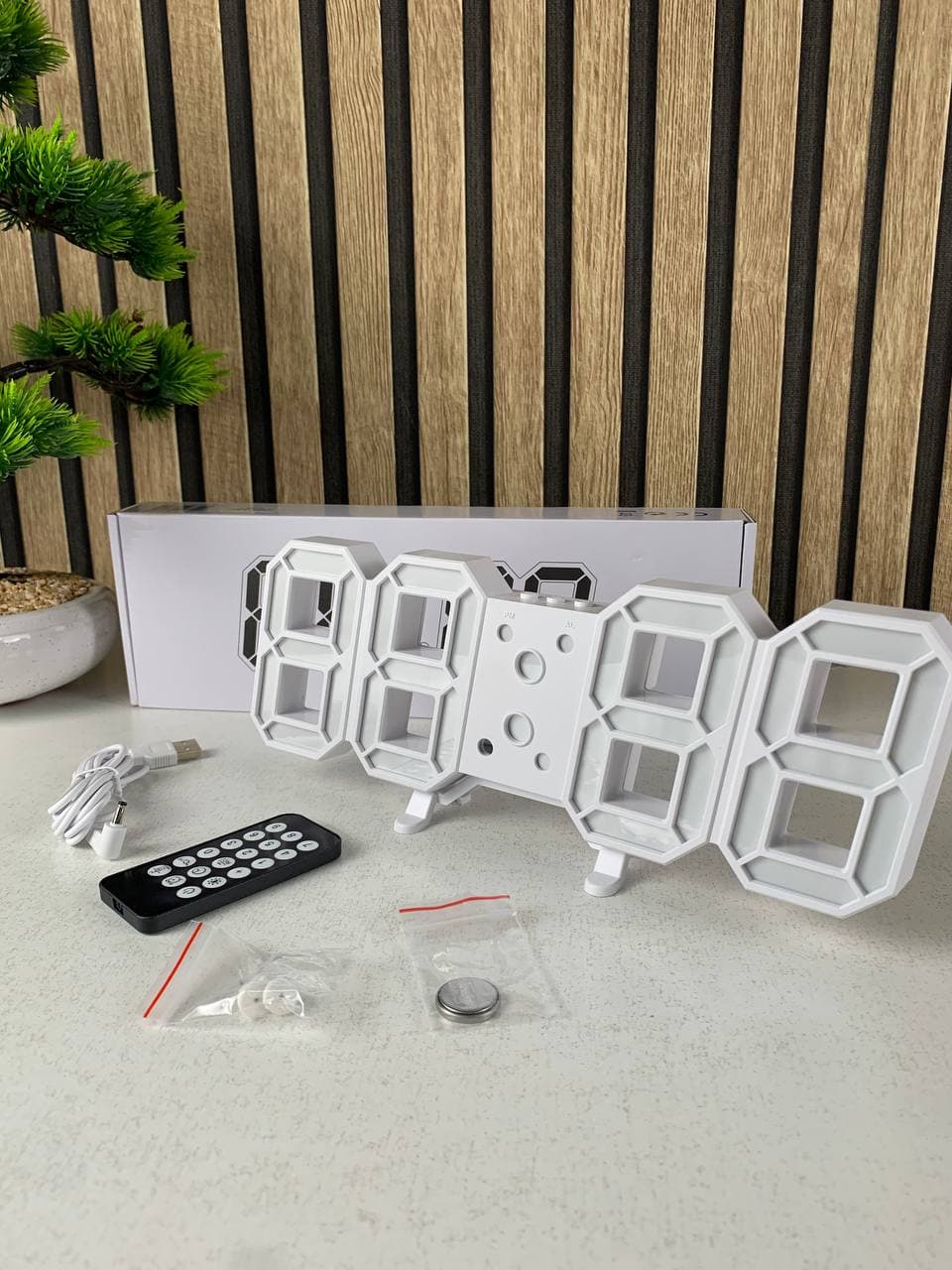 Horloge Murale numérique LED Blanche 3D GH0720L – ساعة رقمية تصميم ثلاثي الأبعاد - Électronique - صورة حقيقية 8