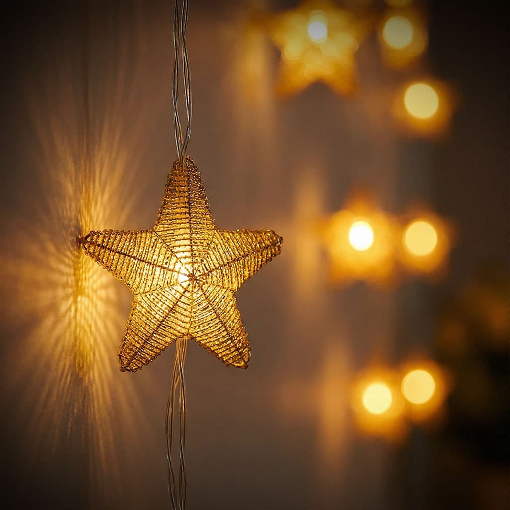 Guirlande Lumineuse Étoiles Dorées 16 LED avec Maillage Métallique – سلسلة أضواء رمضانية - Décoration - صورة 4