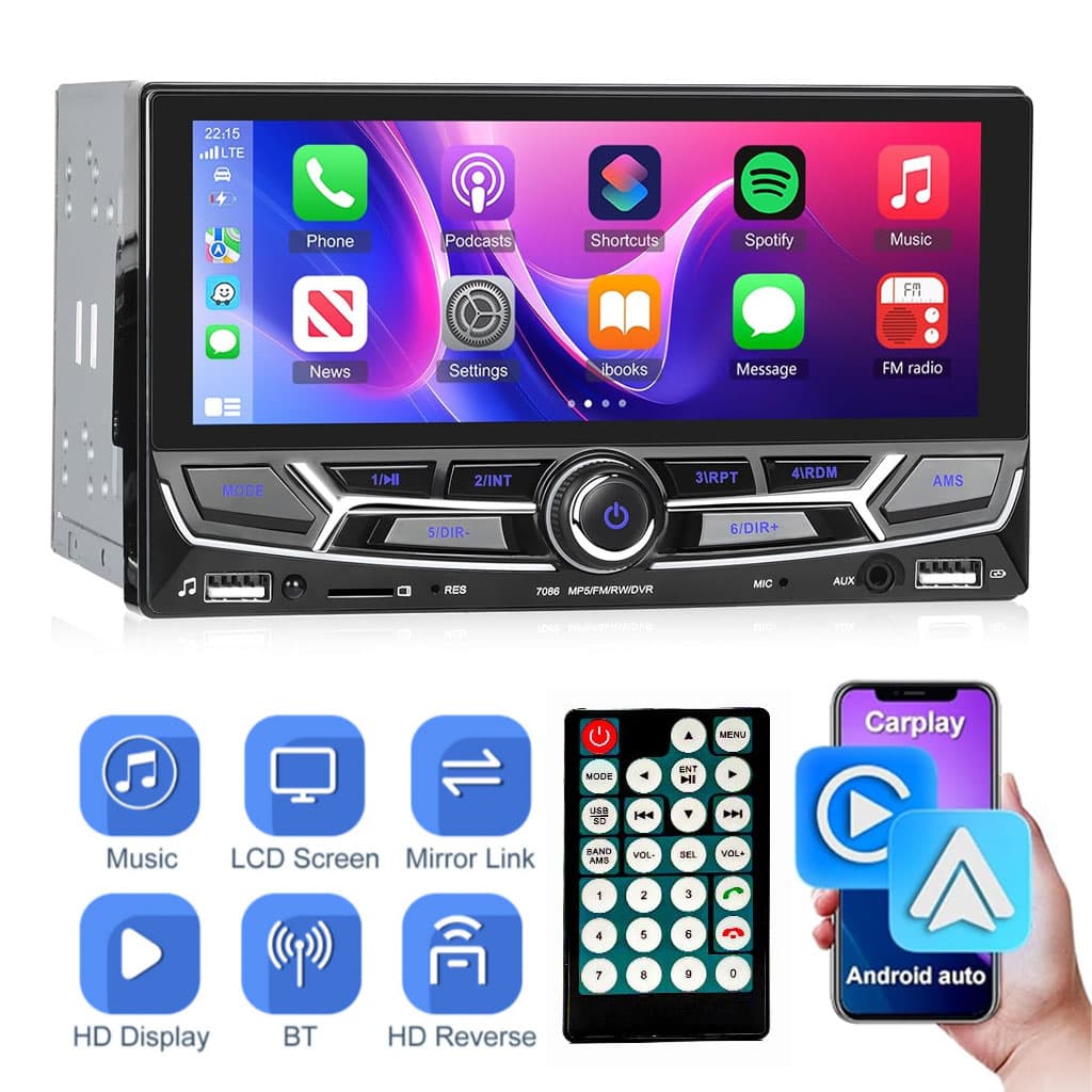 Autoradio 2 Din avec Carplay et Android Auto Ecran Tactile avec Mirror Link – جهاز راديو سيارة - Accessoires Auto/Moto - صورة 1