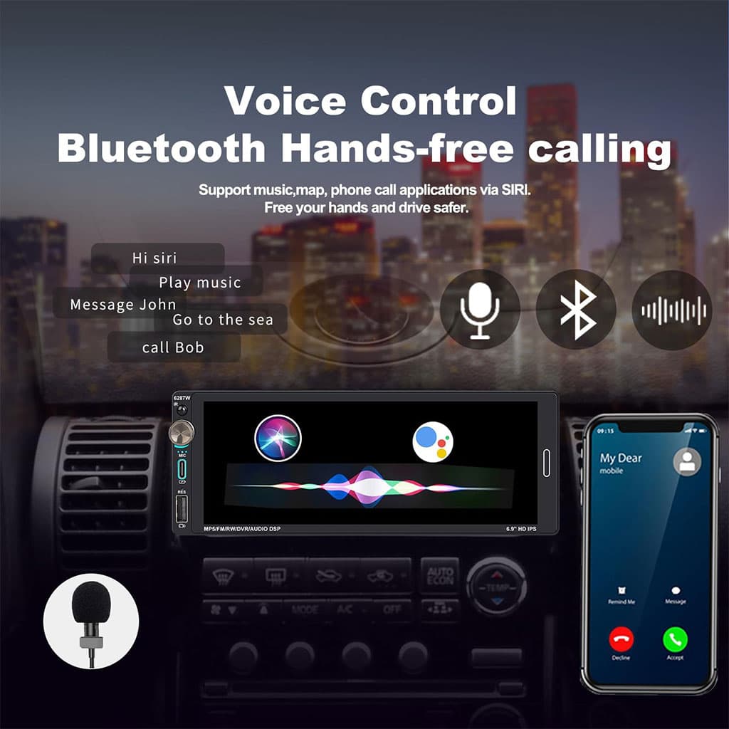 Autoradio 1 DIN avec écran Tactile de 6,9 Pouces Compatible avec Apple CarPlay Wireless/Android Auto - جهاز راديو سيارة - Accessoires Auto/Moto - صورة 6