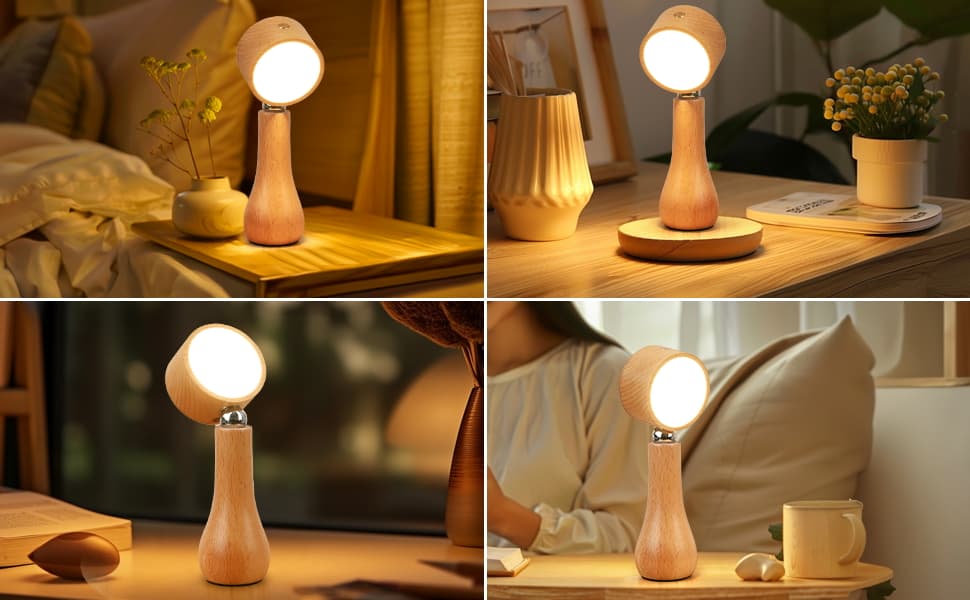 Lampe LED Motif en bois portable sans fil rechargeable à interrupteur tactile 4000K - مصباح مكتب يعمل باللمس - Maison - صورة 6
