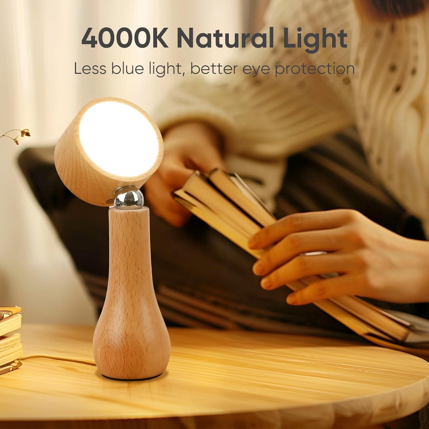 Lampe LED Motif en bois portable sans fil rechargeable à interrupteur tactile 4000K - مصباح مكتب يعمل باللمس - Maison - صورة 7