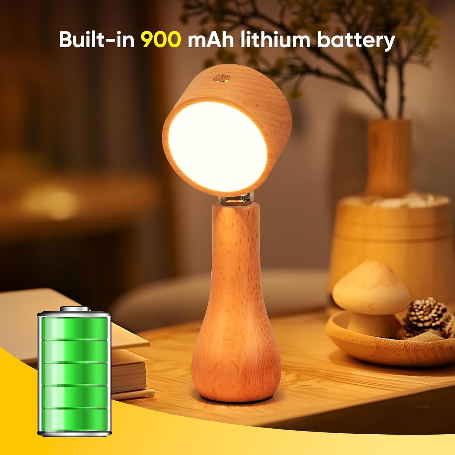 Lampe LED Motif en bois portable sans fil rechargeable à interrupteur tactile 4000K - مصباح مكتب يعمل باللمس - Maison - صورة 8