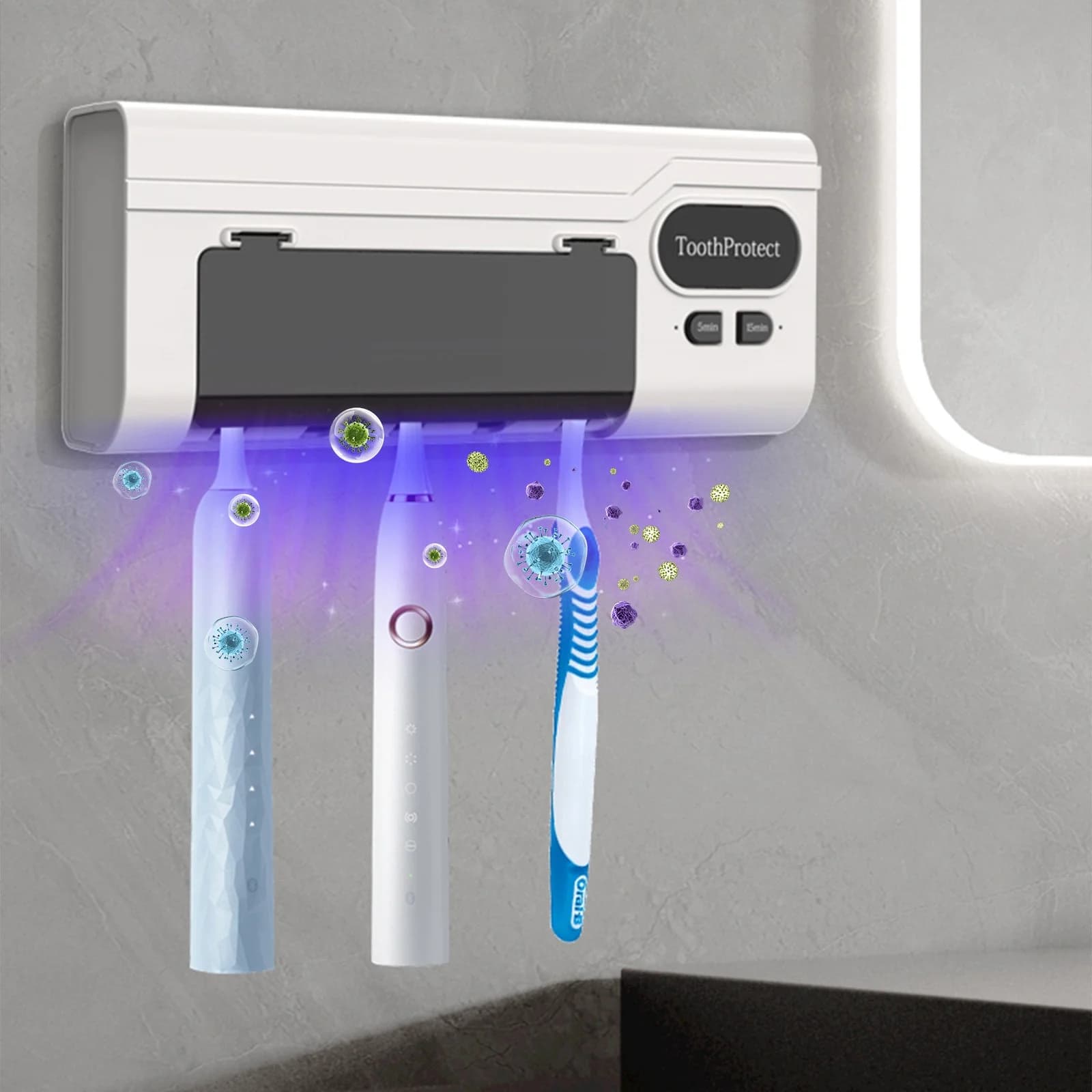 Désinfectant et support de brosse à dents intelligent rechargeable 5 emplacements - حامل فرش الأسنان - Maison - صورة 2