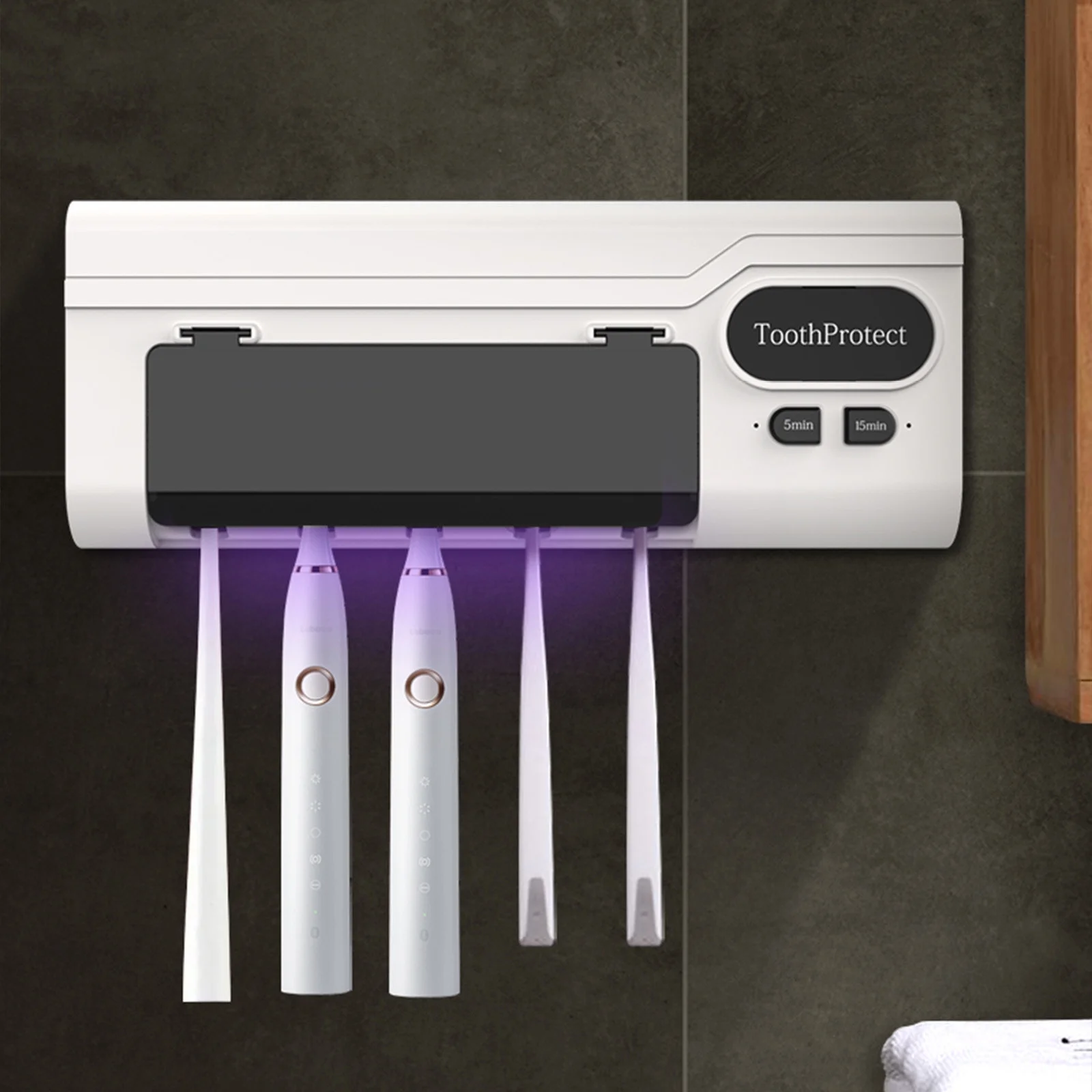 Désinfectant et support de brosse à dents intelligent rechargeable 5 emplacements - حامل فرش الأسنان - Maison - صورة 4