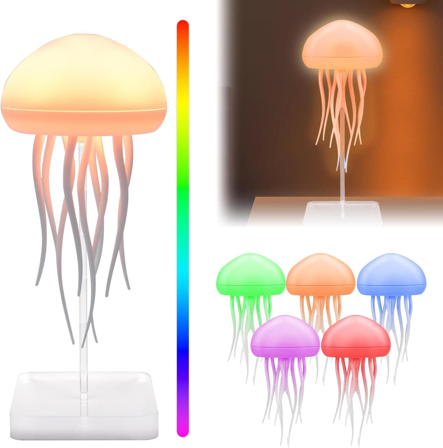 Lampe de chevet méduse à dégradé RGB avec tentacules animés - مصباح قنديل البحر - Décoration - صورة 1
