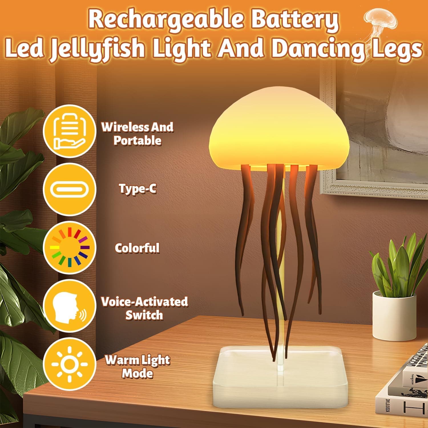 Lampe de chevet méduse à dégradé RGB avec tentacules animés - مصباح قنديل البحر - Décoration - صورة 8