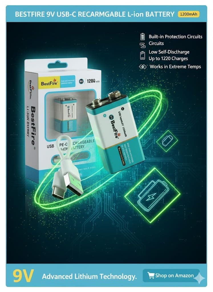 Pile rechargeable USB type C 9V 1200mWh en lithium BestFire - بطارية ليثيوم قابلة لإعادة الشحن - Électronique - صورة 8