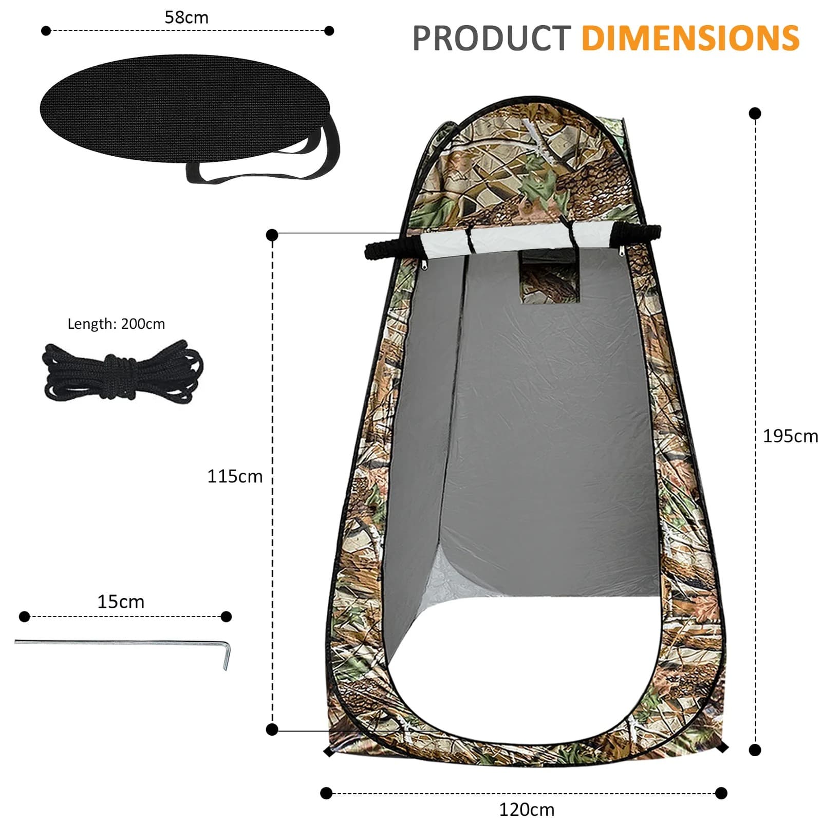 Tente de change pliable protection UPF 50+ et imperméable, 120 x 120 x 190 cm, camouflage - خيمة تغيير الملابس قابلة للطي - Camping et Randonnée - صورة 11