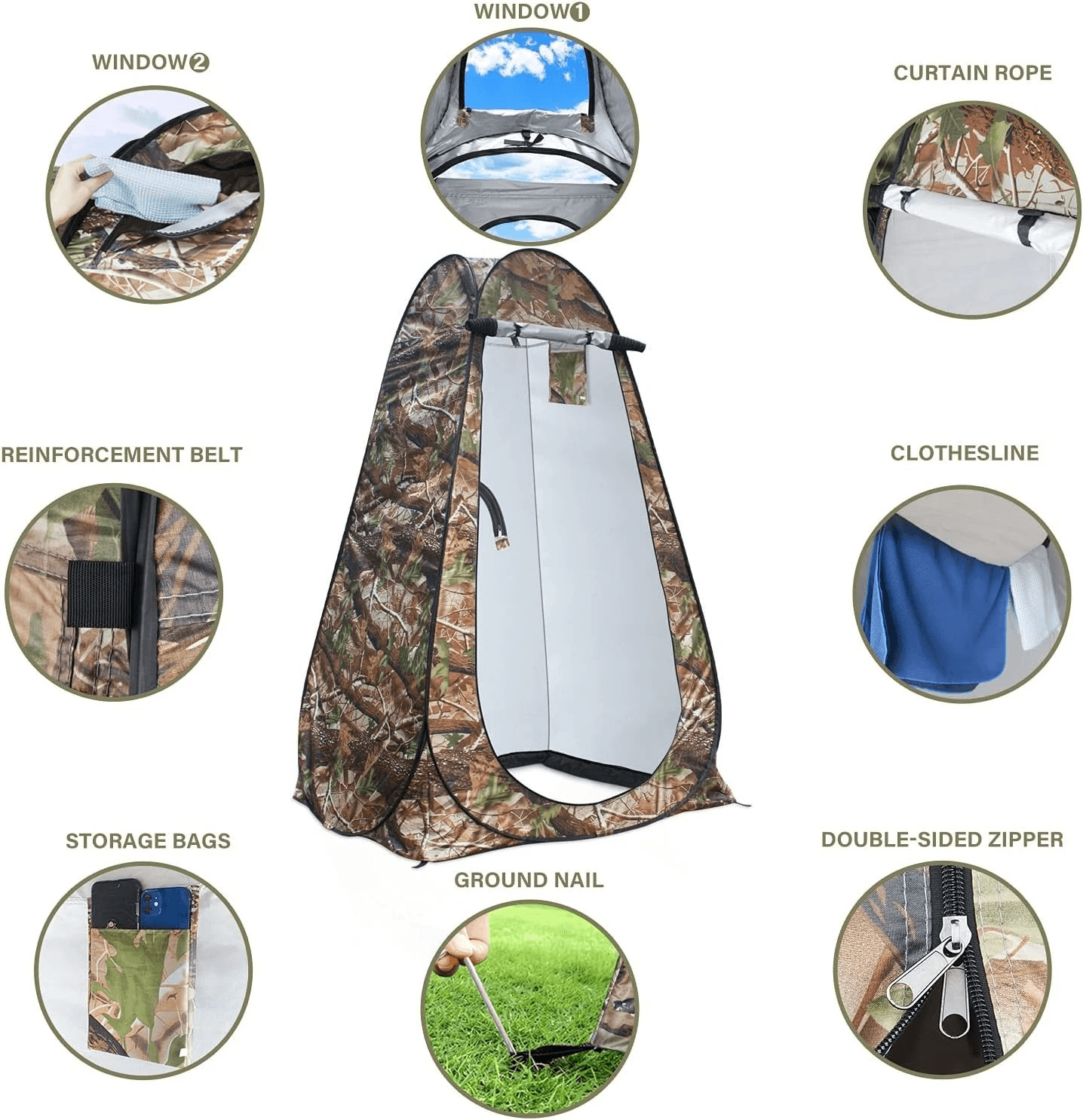 Tente de change pliable protection UPF 50+ et imperméable, 120 x 120 x 190 cm, camouflage - خيمة تغيير الملابس قابلة للطي - Camping et Randonnée - صورة 4
