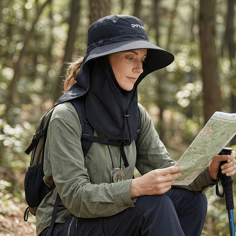 Chapeau de protection solaire printemps-été avec couvrant le visage - قبعة للحماية من الشمس بتصميم شال تغطي الوجه - Camping et Randonnée - صورة 5
