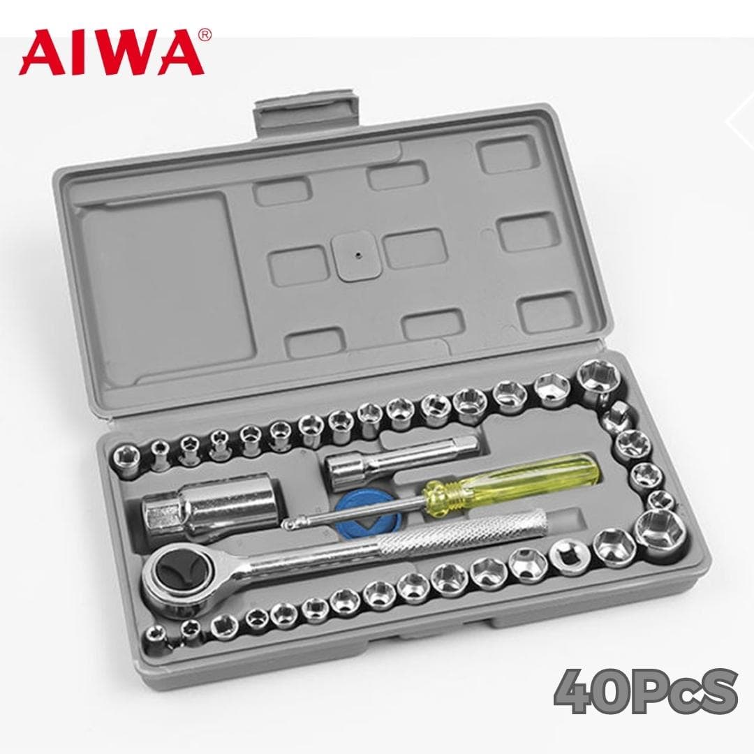 Caisse De 40 Clés À Douilles Mixtes 1/4″ Et 3/8″ Aiwa - Outillage et Bricolage - صورة 1