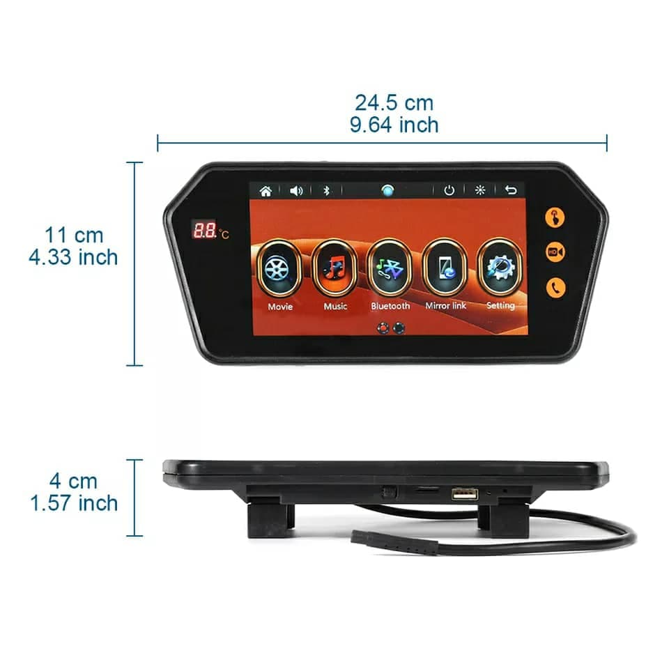 Rétroviseur de voiture écran LCD 7 pouces bluetooth, température — صورة 10