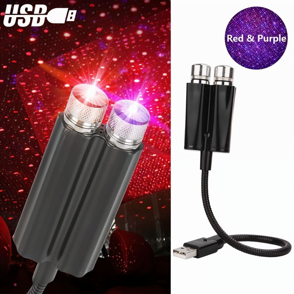 Double Projecteur Étoilé LED pour Intérieur de Voiture USB – إضاءة سقف السيارة — صورة 1