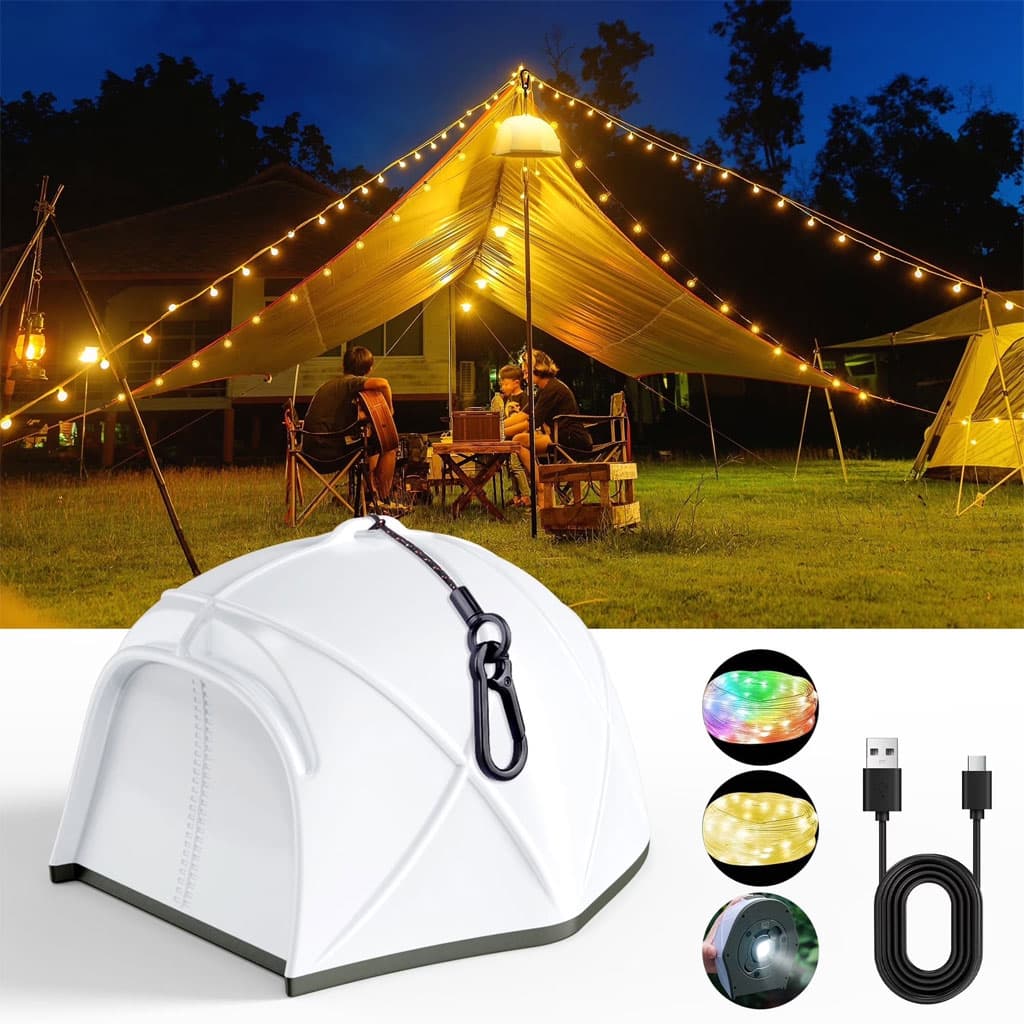 Guirlande lumineuse LED en forme de tente portable rechargeable pour camping – مصباح تخييم على شكل خيمة — صورة 1