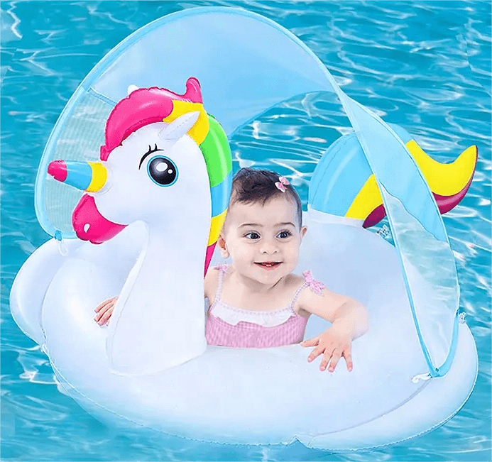 Bouée Flotteur Licorne pour Bébé avec Parasol Anti-UV - عوامة المسبح للأطفال بتصميم وحيد القرن مع مظلة حماية - Camping et Randonnée - صورة 1