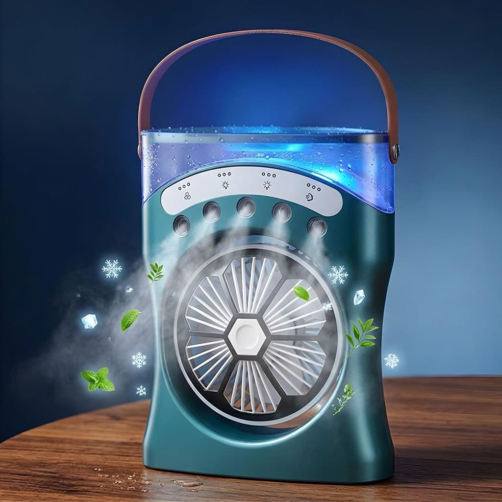 Ventilateur Brumisateur de Bureau Portable USB avec Éclairage - مروحة المكتب الذكية برذاذ الماء والترطيب بـ 3 سرعات - Camping et Randonnée - صورة 1