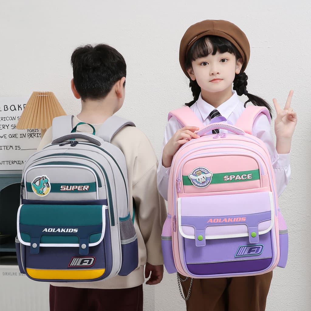 Sac à Dos Enfant Space Design Ludique Multi-Poches Gris – حقيبة مدرسية للأطفال لون رمادي — صورة 3