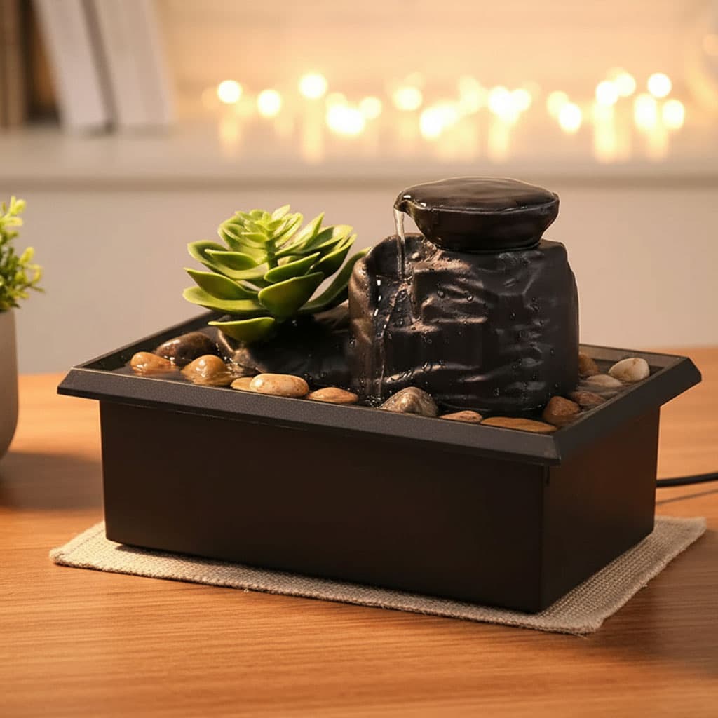 Fontaine à eau cascade avec éclairage LED pour décoration intérieure et ambiance V2 — صورة 1
