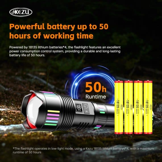 مصباح يدوي تكتيكي قوي | Lampe Torche 2000 Lumens | بطارية 16000mAh — صورة 6