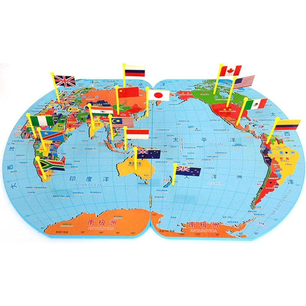 Puzzle Carte du Monde en Bois Pliable avec Drapeaux et Capitales – لعبة تعليمية للأطفال خريطة العالم مع الأعلام والعواصم — صورة 6