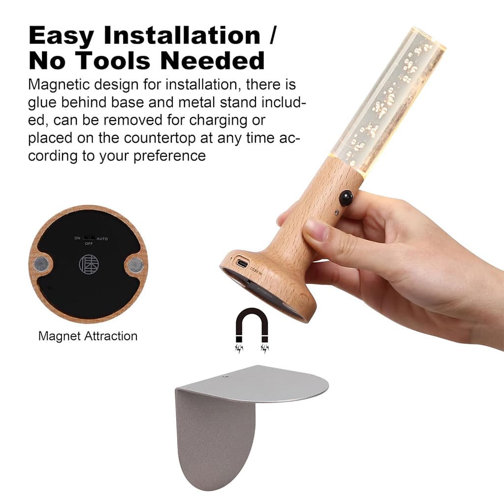Applique murale rechargeable en bois avec détecteur de mouvement effet glow – مصباح جداري محمول — صورة 3