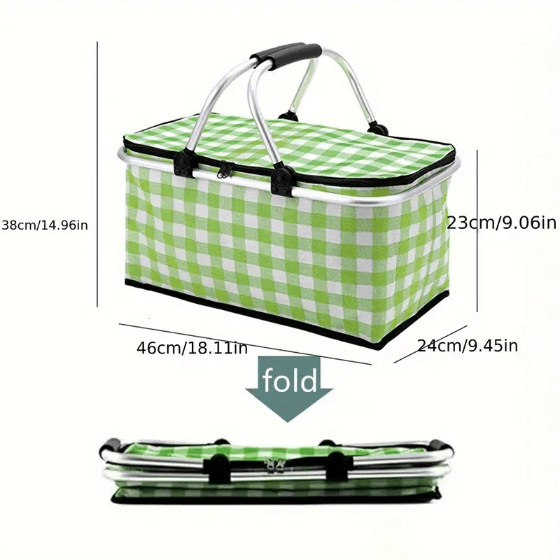 Panier de pique-nique a isolation thermique pliable portable avec couvercle et poignée en aluminium — صورة 3