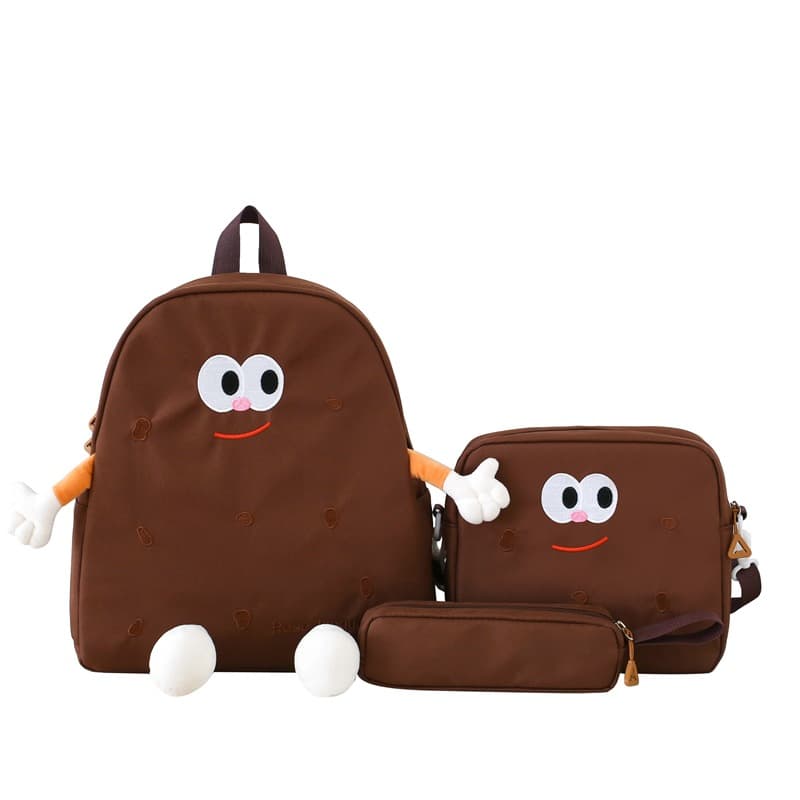 Ensemble de sacs d’école Kawai pour adolescents 3Pcs Language Marron – محفظة 3 قطع كاواي بني — صورة 3