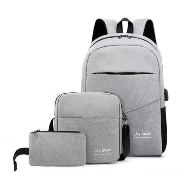 Sac à dos homme avec sac bandoulière et trousse 3en1 gris 2755-8 – محفظة ظهر رجالية 3 قطع رمادي — صورة 1